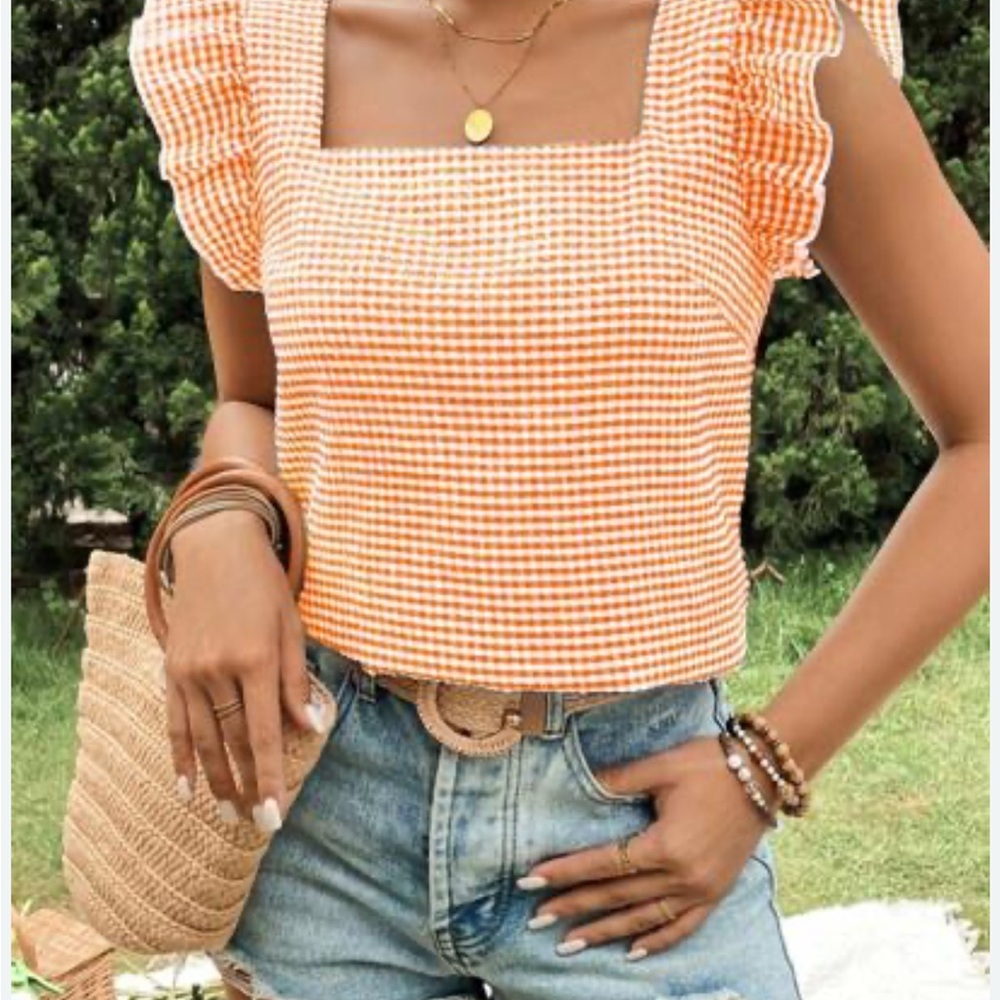 Orange Gingham Women's Top